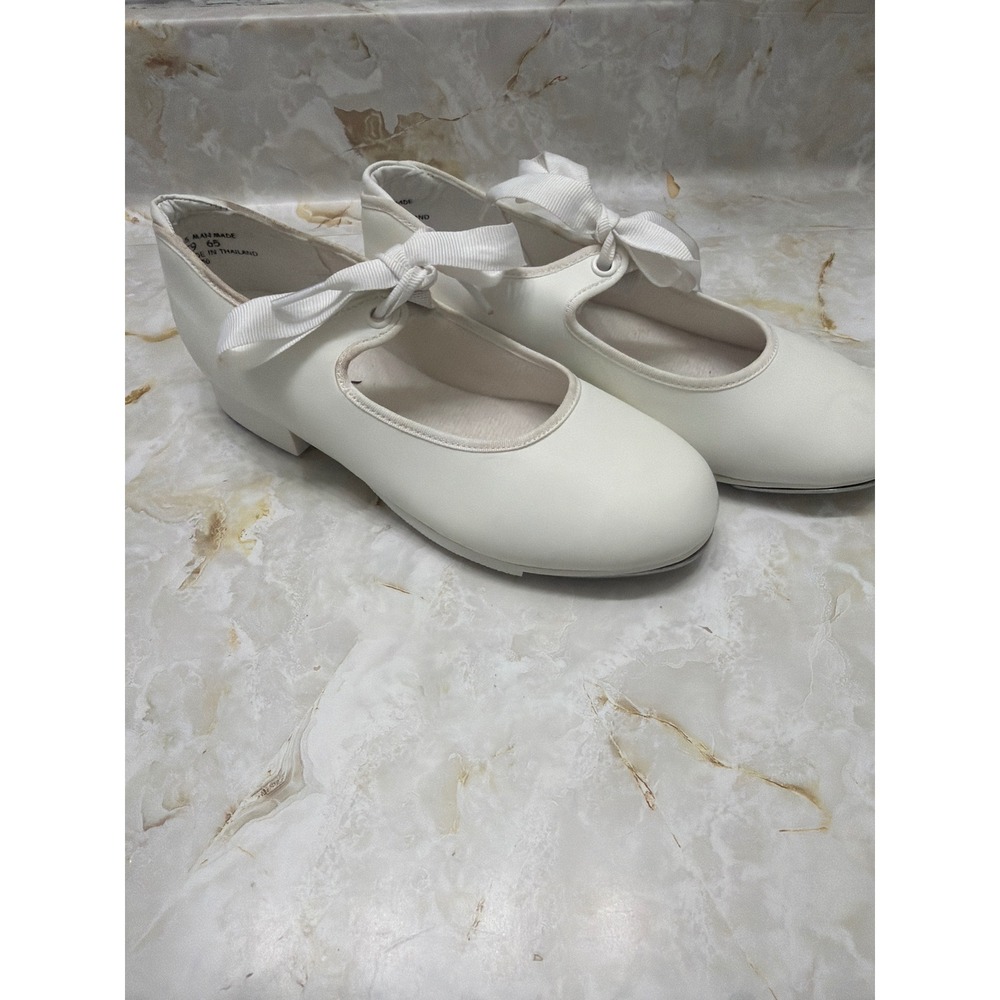 Capizo Girls White Ribbon Tie Tap Shoes Round Toe Dance Performance Size 6